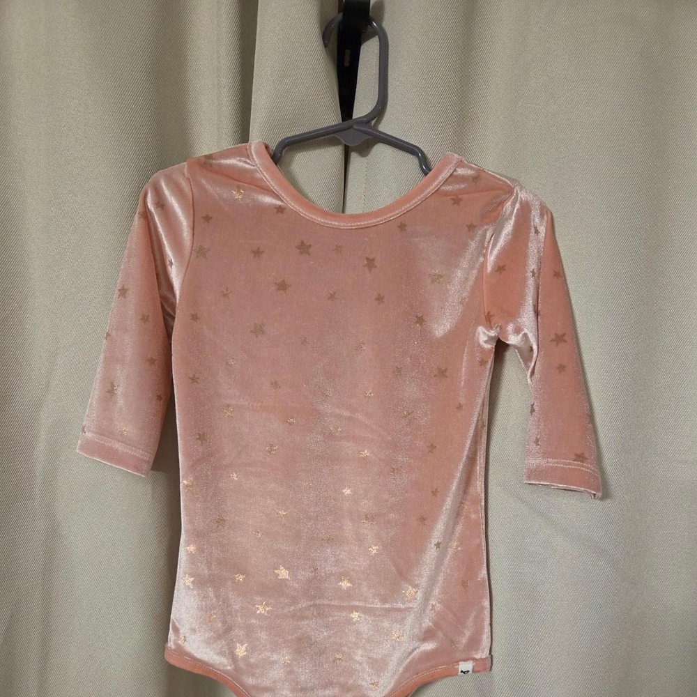 Oh Baby! Peach Velour Gold Stars Bodysuit LS